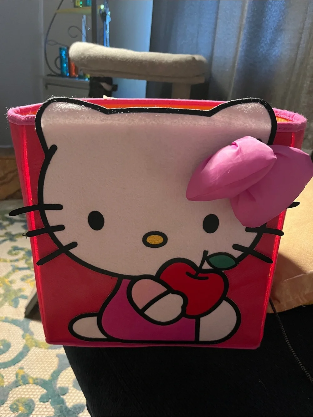 Vintage Hello Kitty Pink and White Kids Storage Cube with Bow
